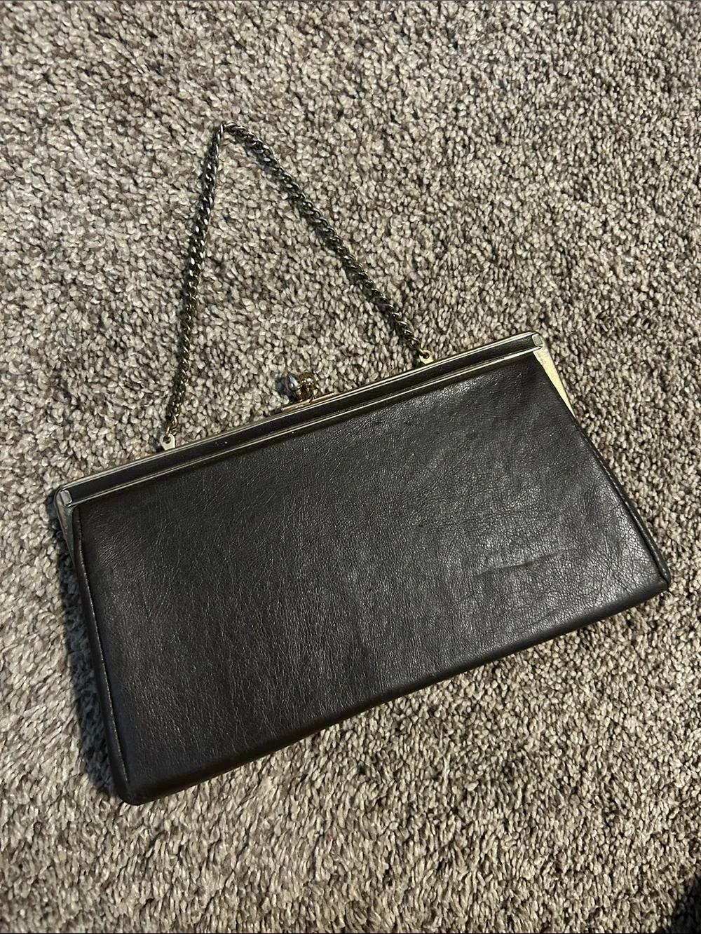 Vintage Ande kiss lock Brown Leather Clutch